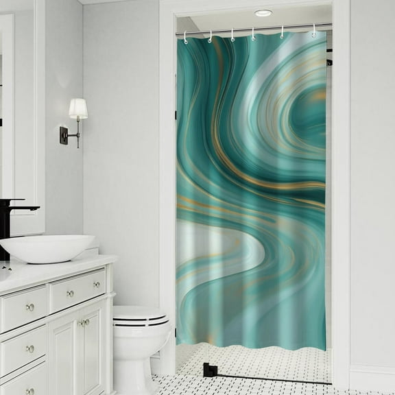 Blue and Gold Marble Flow Veins Pattern Shower Curtain 36"x72" ,Bathroom Decorative Shower Curtains Set with 12 Hooks,Modern Waterproof Washable Shower Curtain