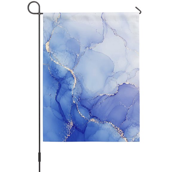 Blue Gold Marble Garden Flags For Outdoor, Abstract Gradient Stone Crack Texture Modern Small Double Side Yard Flags Weather Proof Garden Decor for Lawn Outside Holiday 12 x 18 Inches