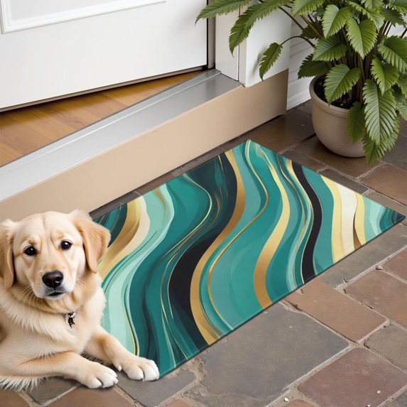 Blue and Gold Marble Glitter Streaks Pattern Door Rugs,Washable Non Slip Door Mats Indoor,Decorative Door Mats,Entry Mat Indoor for Entrance,Bedroom,Kitchen,Bathroom,16"x24"