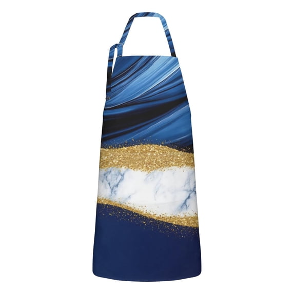 Blue and Gold Marble Glitter Waves Pattern Apron-Garden Aprons for Women with Pockets-Cotton Linen Waterproof Kitchen Cooking Gardening Aprons Adjustable for Kitchen,Cooking,BBQ and Salon 33x27 Inch