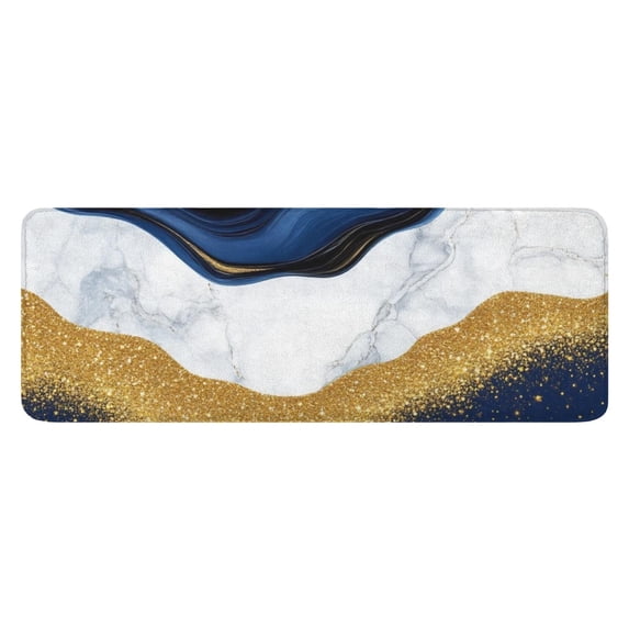Blue and Gold Marble Glitter Waves Pattern Kitchen Rug Mat,Kitchen Runner Rugs Non Skid Washable,Decorative Kitchen Floor Mats for Kitchen,Sink,Laundry,17"x47.2"
