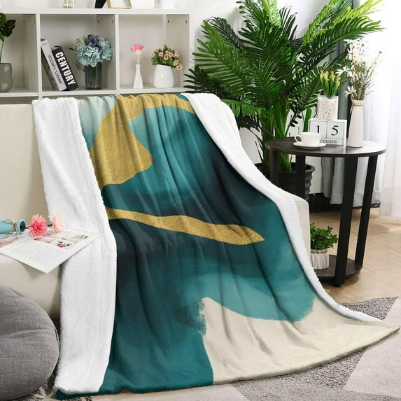 Blue and Gold Marble Golden Dots Pattern Blanket,Comfortable Soft Flannel Throw Blanket,All Season,Warm Lightweight Blankets for Sofa Bed Couch Living Room Chair,60"x80"