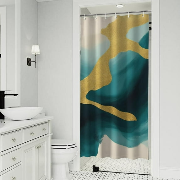 Blue and Gold Marble Golden Dots Pattern Shower Curtain 36"x72" ,Bathroom Decorative Shower Curtains Set with 12 Hooks,Modern Waterproof Washable Shower Curtain