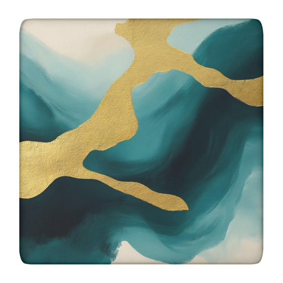 Blue and Gold Marble Golden Dots Pattern Square Fitted Tablecloth with Elastic Edge,Square Table Cover,Washable Elastic Table Cover for Home Kitchen Party Decor 36"x36"