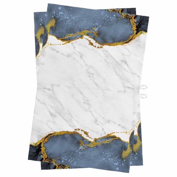Blue Gold Marble Kitchen Towels Set of 2, Water Absorbent Dish Towel, Modern Abstract Marble Crack Texture Decorative Hand Towels - Quick Drying Cloth for Cooking Baking, 18x28 Inch