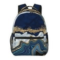 Blue Gold Marble Marble Student Backpack Casual Daypack Classic Bookbag