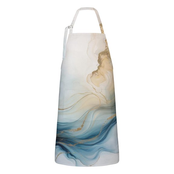 Blue Gold Marble Pattern Apron-Garden Aprons for Women with Pockets-Cotton Linen Waterproof Kitchen Cooking Gardening Aprons Adjustable for Kitchen,Cooking,BBQ and Salon 33x27 Inch