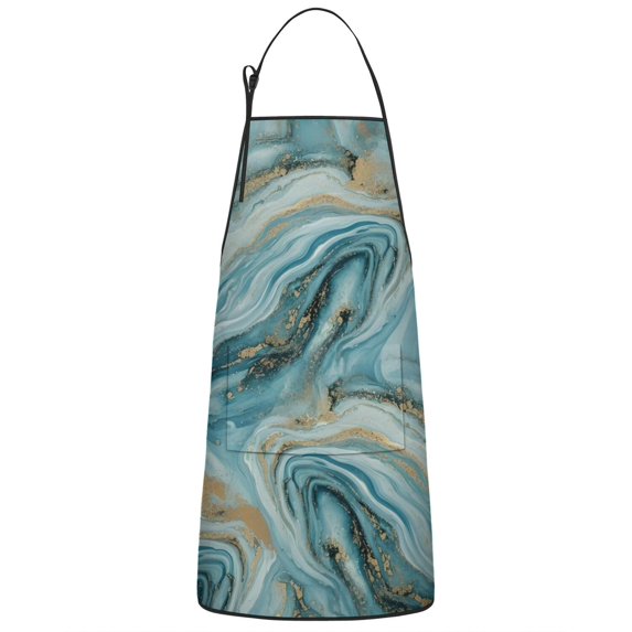 Blue Gold Marble Pattern Apron-Garden Aprons for Women with Pockets-Cotton Linen Waterproof Kitchen Cooking Gardening Aprons Adjustable for Kitchen,Cooking,BBQ and Salon 33x27 Inch