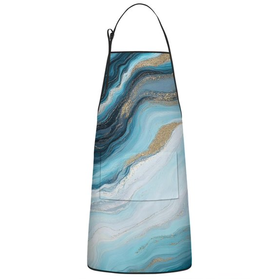 Blue Gold Marble Pattern Apron-Garden Aprons for Women with Pockets-Cotton Linen Waterproof Kitchen Cooking Gardening Aprons Adjustable for Kitchen,Cooking,BBQ and Salon 33x27 Inch