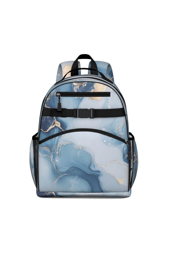 Blue Gold Marble Pattern Backpack for School,Cute School Bag,Schoolbag with Adjustable Shoulder Straps & Padded Back,15.25"x11.5"x5.25"