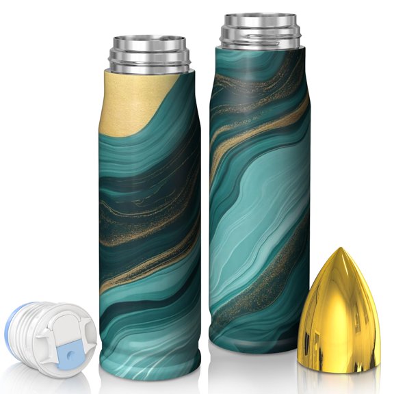 Blue and Gold Marble Pattern Bullet Tumbler, Vacuum Insulated Vacuum Bullet Drinkware 360° Seamless Print Gifts Ideas for Teens Adults Office Workers Teachers