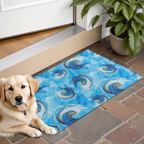 Blue Gold Marble Pattern Door Rugs,Washable Non Slip Door Mats Indoor,Decorative Door Mats,Entry Mat Indoor for Entrance,Bedroom,Kitchen,Bathroom,16"x24"