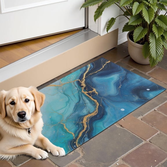 Blue Gold Marble Pattern Door Rugs,Washable Non Slip Door Mats Indoor,Decorative Door Mats,Entry Mat Indoor for Entrance,Bedroom,Kitchen,Bathroom,16"x24"