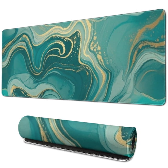 Blue and Gold Marble Pattern Extended Large Mouse Pad, Desk Protector ...