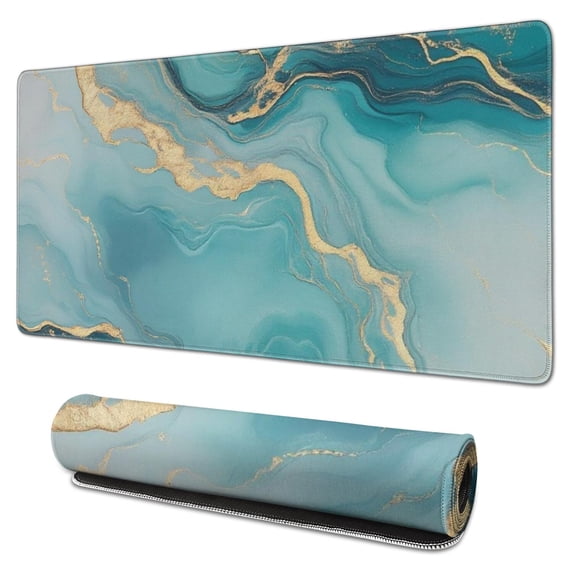Blue and Gold Marble Pattern Extended Large Mouse Pad, Gaming Desk Pad ...