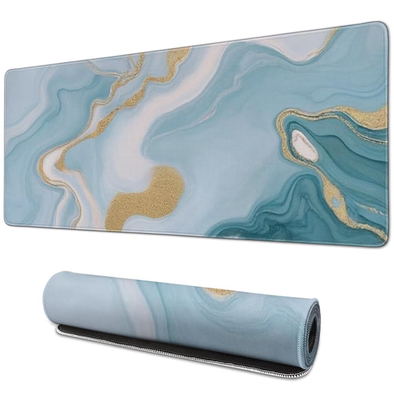 Blue and Gold Marble Pattern Extended Large Mouse Pad, Gaming Desk Pad ...