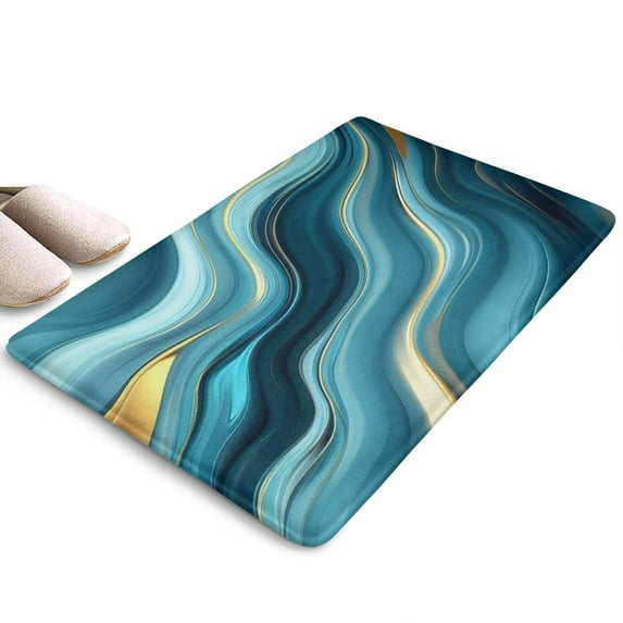 Blue Gold Marble Pattern Flannel Non Slip Door Rugs,Washable Door Mats Indoor,Decorative Door Mats,Dirt-Resistant and Absorbent Doormat for Entrance,Bedroom,Kitchen,Bathroom,23.5x16in(60x40cm)