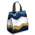 thumbnail image 1 of Blue and Gold Marble Pattern Insulated Lunch Bag for Women Men, Large Portable Soft Cooler Tote, Thermal Food Storage Bag with Pearl Cotton, 8.66L, 8.75"x5.75"x9.5", 1 of 6