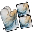 thumbnail image 1 of Blue Gold Marble Pattern Kitchen Oven Mitt and Pot Holder Sets 4 Pcs for Baking, Cooking and Grilling, Heat Resistant Up To 392 °F, 1 of 7