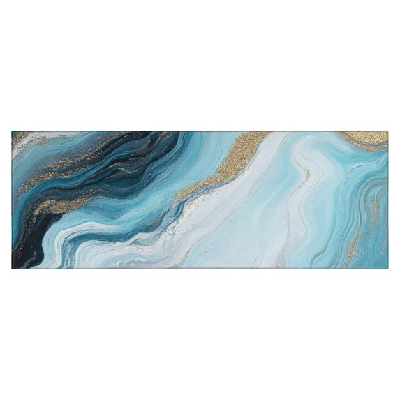 Blue Gold Marble Pattern Kitchen Rug Mat,Kitchen Runner Rugs Non Skid Washable,Decorative Kitchen Floor Mats for Kitchen,Sink,Laundry,17"X47"