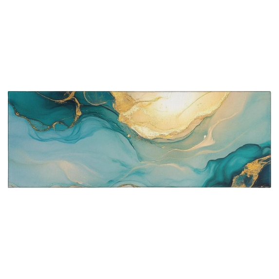 Blue Gold Marble Pattern Kitchen Rug Mat,Kitchen Runner Rugs Non Skid Washable,Decorative Kitchen Floor Mats for Kitchen,Sink,Laundry,17"X47"