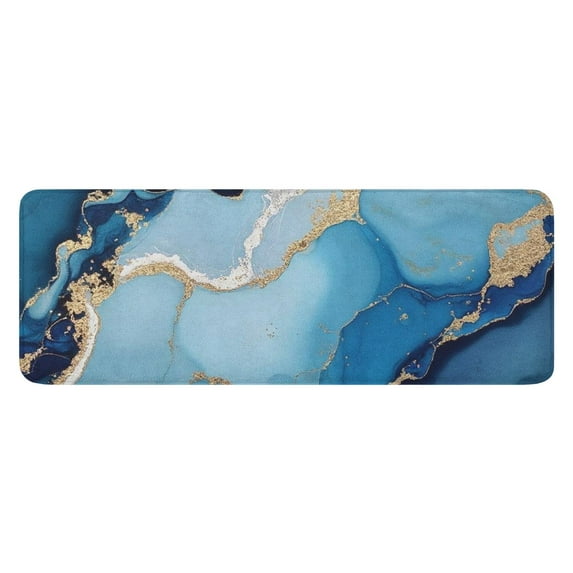 Blue Gold Marble Pattern Kitchen Rug Mat,Kitchen Runner Rugs Non Skid Washable,Decorative Kitchen Floor Mats for Kitchen,Sink,Laundry,17"x47.2"
