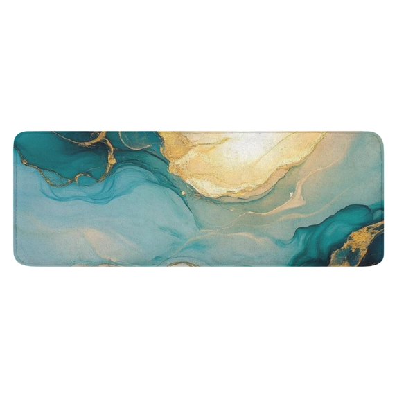 Blue Gold Marble Pattern Kitchen Rug Mat,Kitchen Runner Rugs Non Skid Washable,Decorative Kitchen Floor Mats for Kitchen,Sink,Laundry,17"x47.2"
