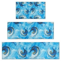 Blue Gold Marble Pattern Kitchen Rugs Sets Of 3,Kitchen Runner Rugs Non Skid Washable,Decorative Kitchen Floor Mats for Kitchen,Sink,Laundry,17"x30" 17"x47" 17"x59"