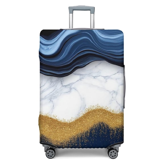Blue and Gold Marble Pattern Luggage Cover,Stretch Travel Baggage ...