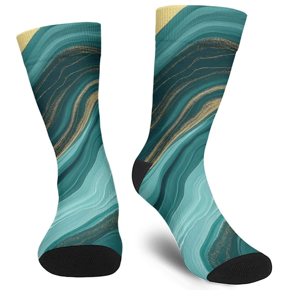 Blue and Gold Marble Pattern Men's Mid-calf Crew Socks, Running Sports ...