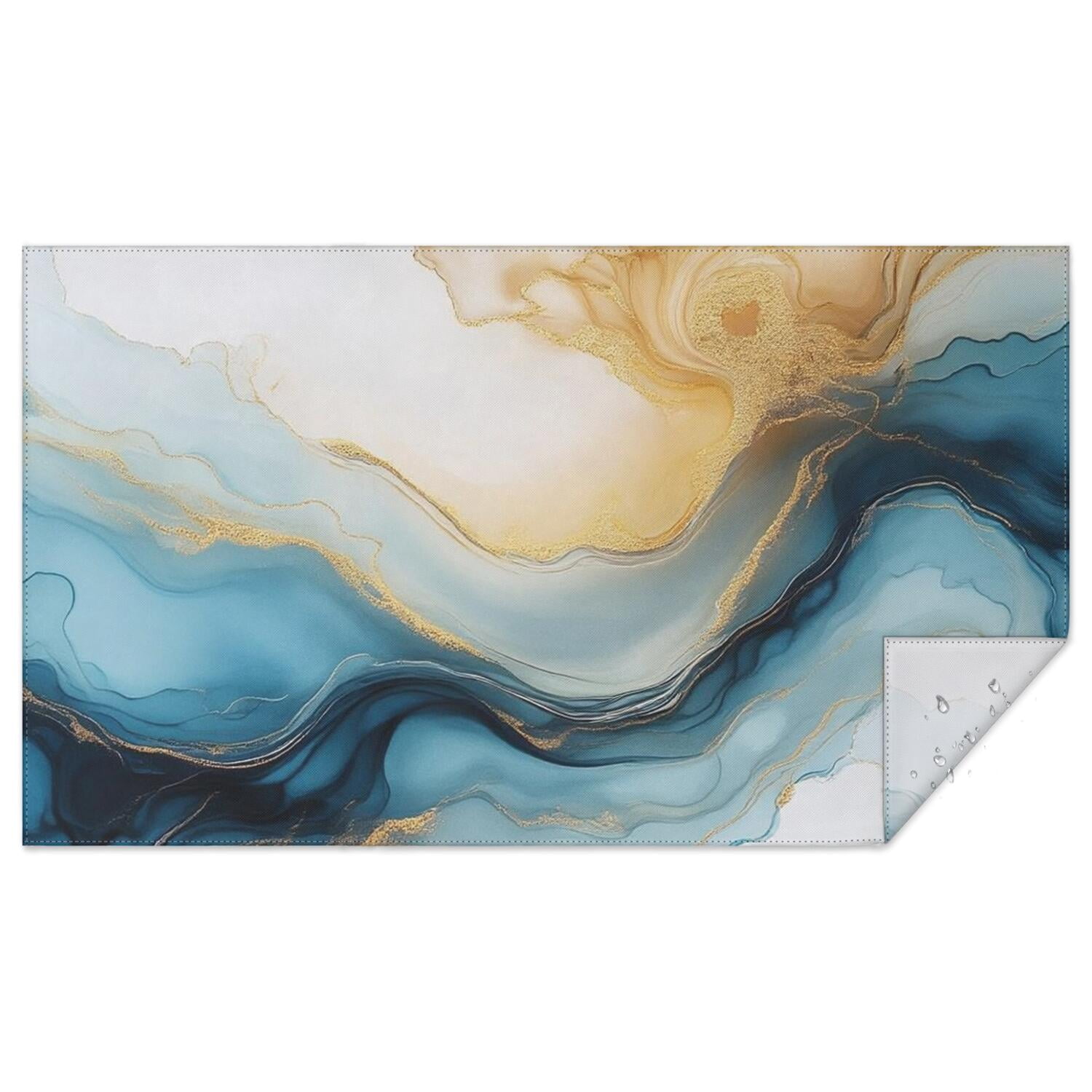Blue Gold Marble Pattern Rectangle Tablecloth 60