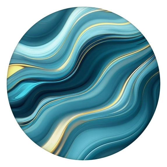 Blue Gold Marble Pattern Round Fitted Tablecloth with Elastic Edge,Dining Table Cover Waterproof,Outdoor Round Tablecloth for Camping,Dining,Indoor and Outdoor