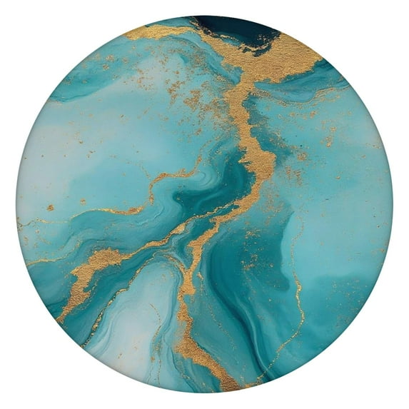 Blue Gold Marble Pattern Round Fitted Tablecloth with Elastic Edge,Dining Table Cover Waterproof,Outdoor Round Tablecloth for Camping,Dining,Indoor and Outdoor