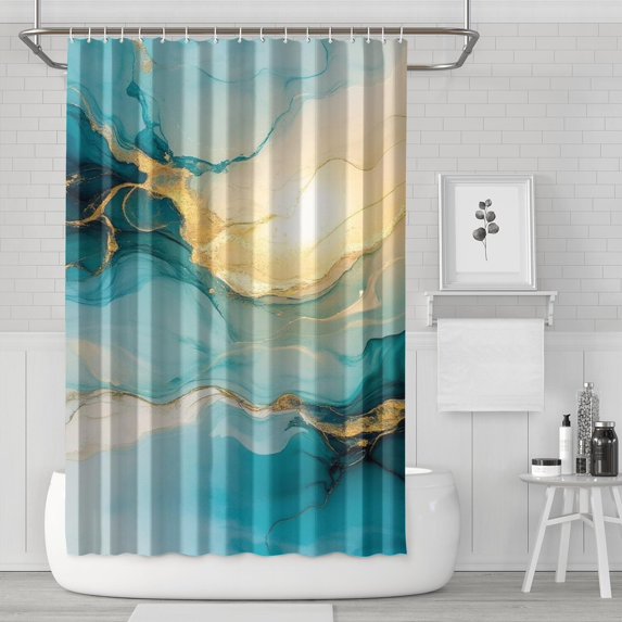 Blue Gold Marble Pattern Shower Curtain 72"x72" ,Bathroom Decorative Shower Curtains Set with 12 Hooks,Modern Waterproof Washable Shower Curtain