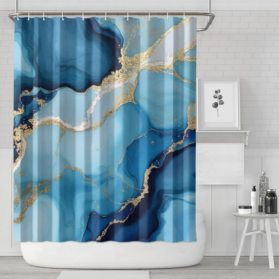 Blue Gold Marble Pattern Shower Curtain 72"x84" ,Bathroom Decorative Shower Curtains Set with 12 Hooks,Modern Waterproof Washable Shower Curtain