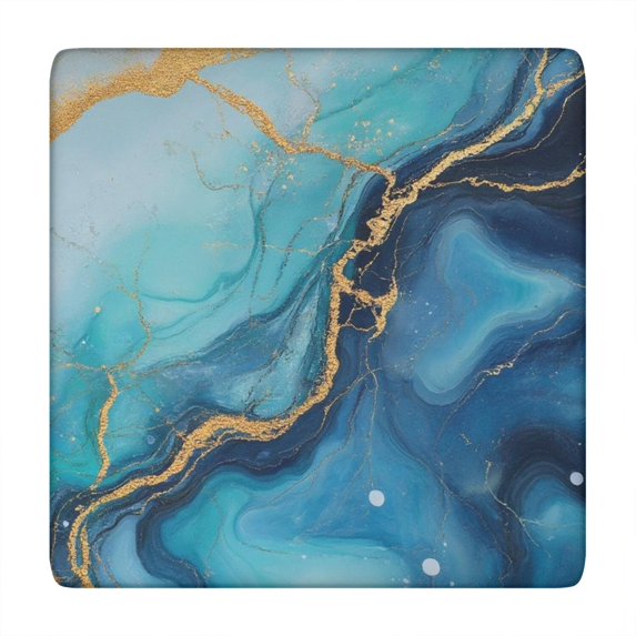 Blue Gold Marble Pattern Square Fitted Tablecloth with Elastic Edge,Square Table Cover,Washable Elastic Table Cover for Home Kitchen Party Decor 34"x34"