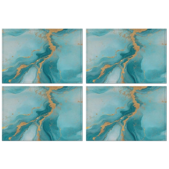 Blue Gold Marble Pattern Summer Placemats Table Placemats Set Of 4-Linen Kitchen Washable Placemats Table Mats 11.8"x17.7" Non-Slip Heat Resistant