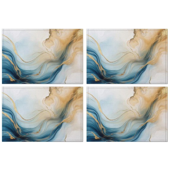 Blue Gold Marble Pattern Summer Placemats Table Placemats Set Of 4-Linen Kitchen Washable Placemats Table Mats 11.8"x17.7" Non-Slip Heat Resistant