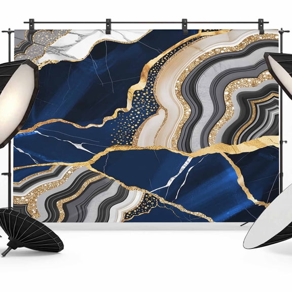 Blue Gold Marble Photography Backdrop 7x5FT, Glitter Geometric Marble Foil Texture Photo Backdrops, Background for Photography Studio Photo Studio Background, Back Drop for Photoshoot