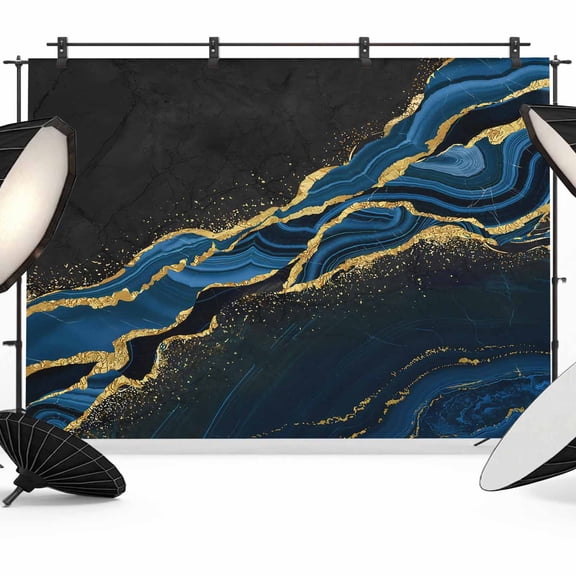 Blue Gold Marble Photography Backdrop 8x6FT, Grey Luxury Modern Abstract Wave Texture Photo Backdrops, Background for Photography Studio Photo Studio Background, Back Drop for Photoshoot