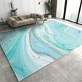 Blue Gold Marble Rug, Fashion Abstract Area Rug, Upholstery Carpet With