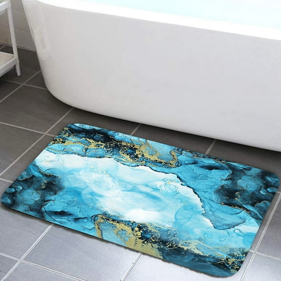Blue Gold Marble Rugs Mats, Abstract Modern Colourful Ink Paint Veins Texture Crack Bathroom Mat, Flannel Kitchen Bedroom Floor Mat Decor, 15.7X23.6in