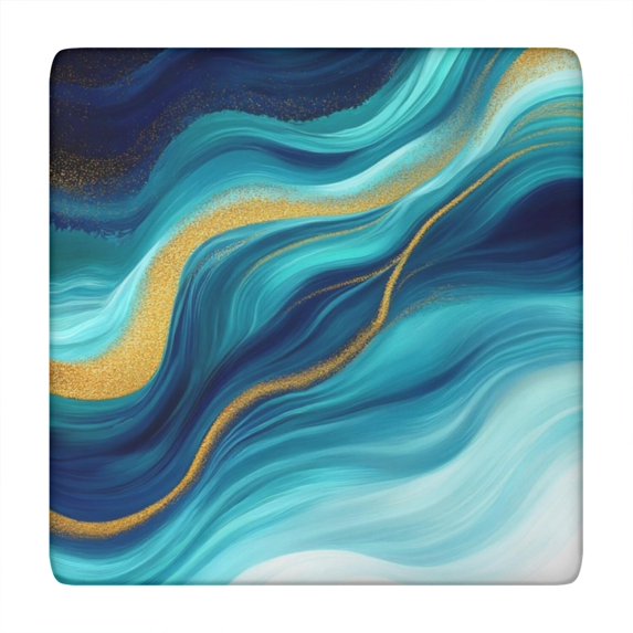 Blue and Gold Marble Shimmer Streaks Pattern Square Fitted Tablecloth with Elastic Edge,Square Table Cover,Washable Elastic Table Cover for Home Kitchen Party Decor 34"x34"