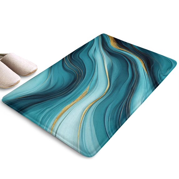 Blue and Gold Marble Shimmer Waves Flannel Non Slip Door Rugs,Washable Door Mats Indoor,Decorative Door Mats,Dirt-Resistant and Absorbent Doormat for Entrance,Bedroom,Kitchen,Bathroom,23.5"x16"