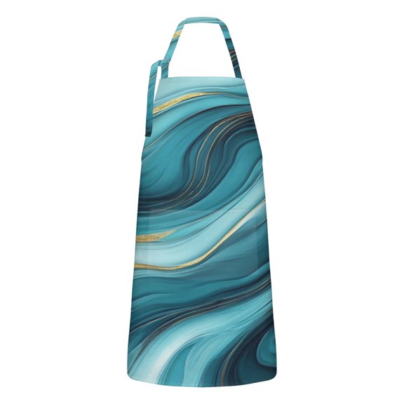Blue and Gold Marble Shimmer Waves Pattern Apron-Garden Aprons for Women with Pockets-Cotton Linen Waterproof Kitchen Cooking Gardening Aprons Adjustable for Kitchen,Cooking,BBQ and Salon 33x27 Inch