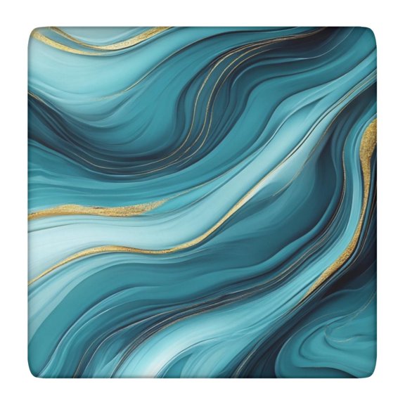 Blue and Gold Marble Shimmer Waves Pattern Square Fitted Tablecloth with Elastic Edge,Square Table Cover,Washable Elastic Table Cover for Home Kitchen Party Decor 36"x36"