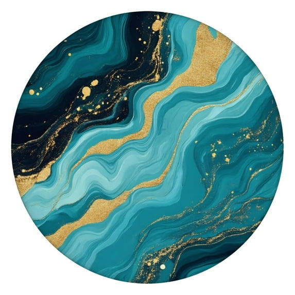 Blue and Gold Marble Sparkle Waves Pattern Round Fitted Tablecloth with Elastic Edge,Dining Table Cover Waterproof,Outdoor Round Tablecloth for Camping,Dining,Indoor and Outdoor