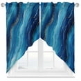 thumbnail image 1 of Blue and Gold Marble Swag Valances for Windows 2 Pack Modern Abstract Ocean Blue Gradient Swag Kitchen Curtains 36 Inches Long Rod Pocket Short Window Treatment for Kitchen Bathroom 36"x36", 1 of 8