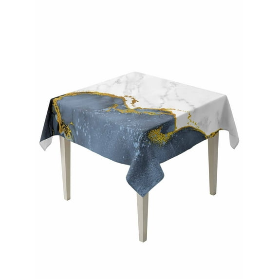 Blue Gold Marble Table Cloth, Modern Abstract Marble Crack Texture Waterproof Tablecloth for Square Tables, Reusable Washable Fabric Table Cover for Restaurant Kitchen Dining Tables 54"x54"
