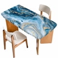 thumbnail image 1 of Blue Gold Marble Table Cloths for 5 Foot Rectangle Tables, Modern Abstract Geometric Gradient Patio Waterproof Elastic Fitted Tablecloths, Washable Rectangular Table Cover for Camping, 1 of 8